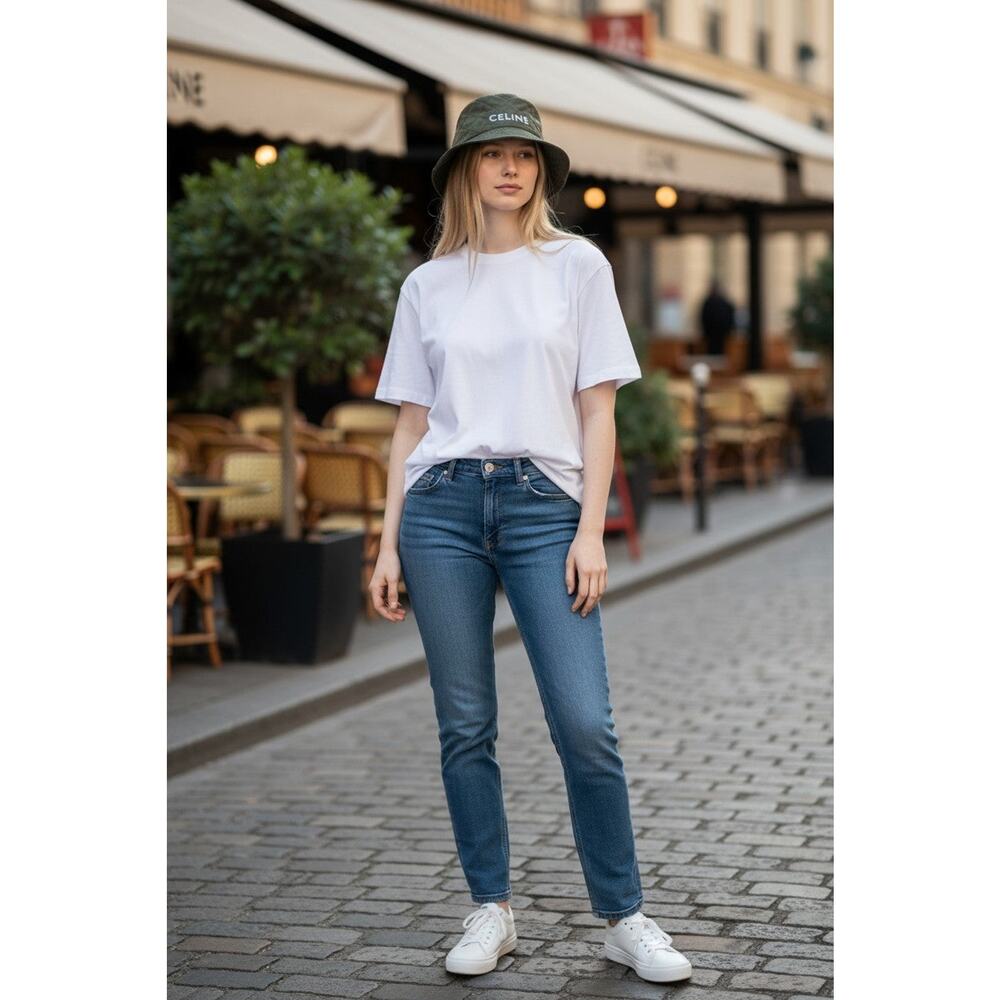 Celine Dark Green Orange Quilted Polyester Logo Bucket Hat Size M - Picture 3 of 7